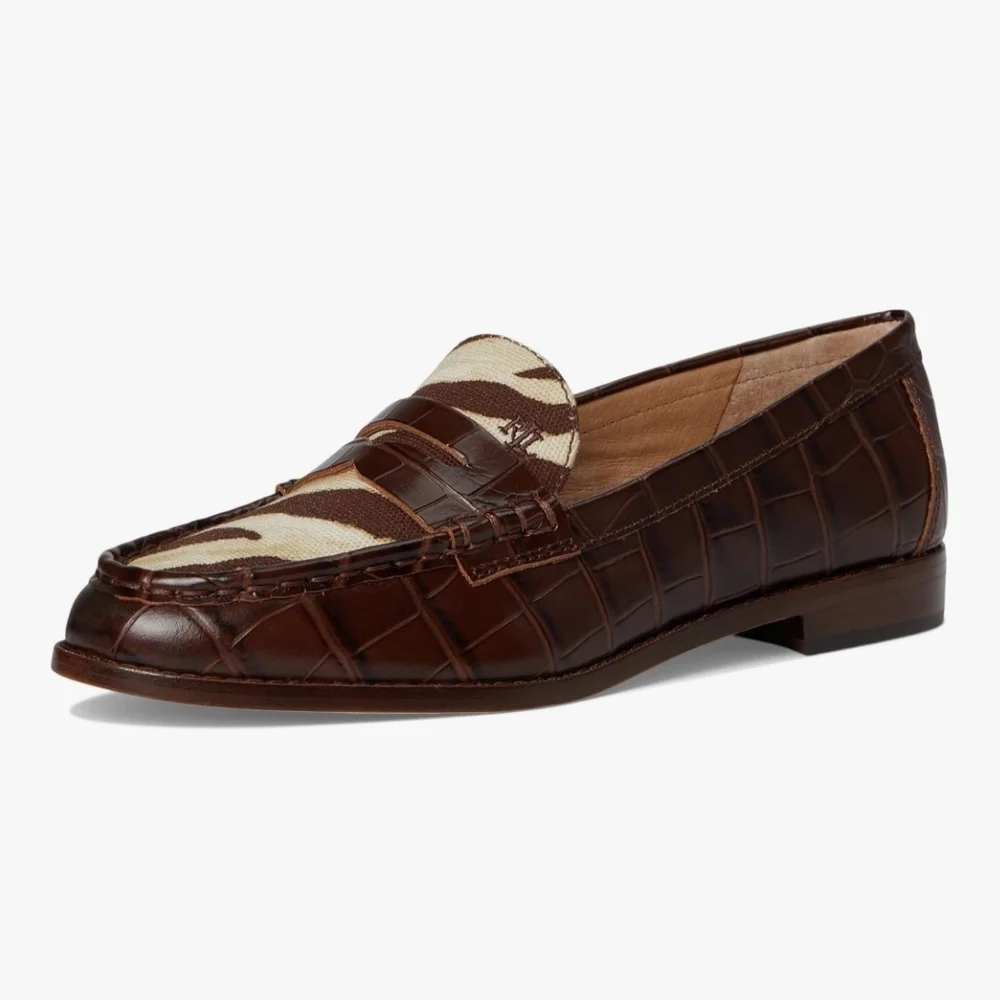 Lauren Ralph Lauren Wynnie Zebra Brown Animal Print Loafers Size 6B NWT Preppy
